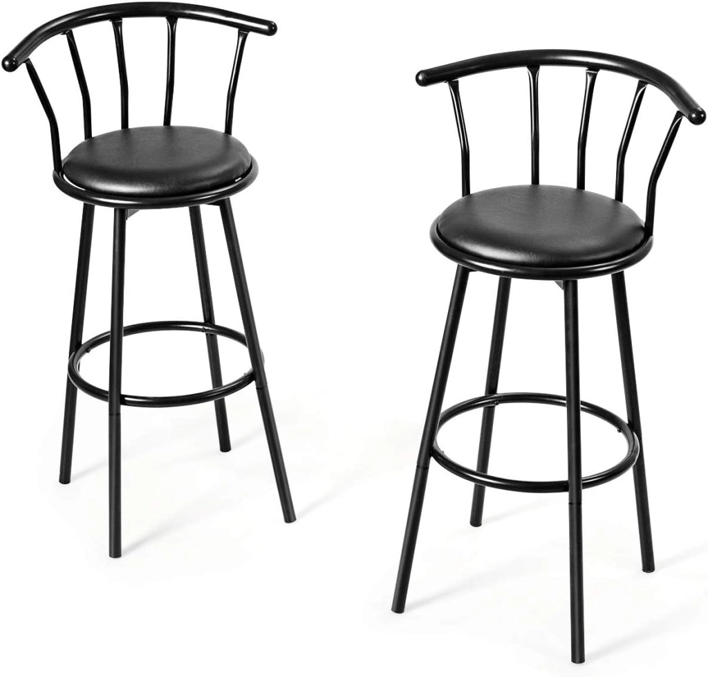 Set di 2 Sgabelli da Bar con Schienale e Poggiapiedi,Sgabelli Cucina, Bar,Soggiorno,Rotondi, 55 X56x101,5 cm, Nero Pelle (con poggiapiedi e schienale)
