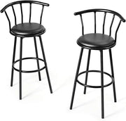 Set di 2 Sgabelli da Bar con Schienale e Poggiapiedi,Sgabelli Cucina, Bar,Soggiorno,Rotondi, 55 X56x101,5 cm, Nero Pelle (con poggiapiedi e schienale)
