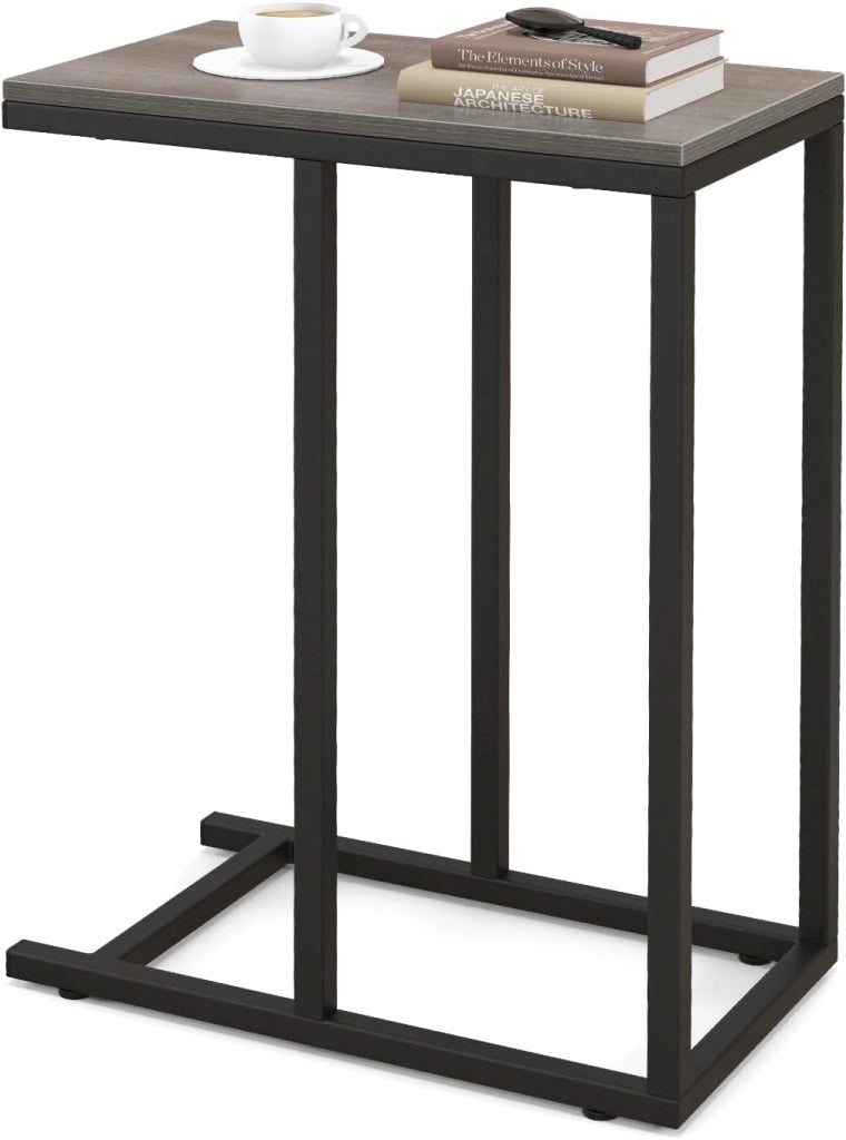 Tavolino a Forma di C per Divano e Letto, Tavolino Basso con Struttura in Metallo, Tavolino da Salotto e Camera da Letto, 45,5 x 25,5 x 64 cm (Grigio)