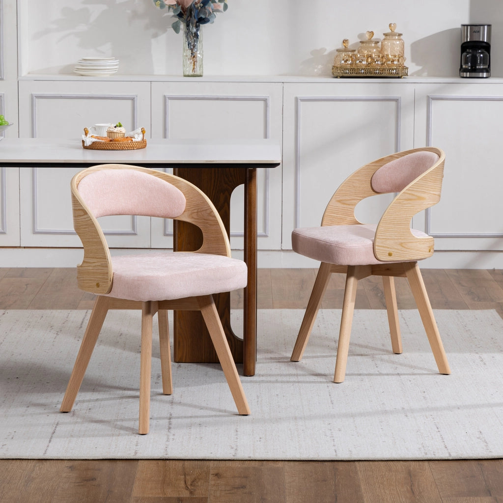Sedia da Pranzo Girevole in Legno con Cuscino ¨C MINIMAL ¨C Schienale Curvo, Tessuto Cotone Lino
