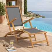 Sun Lounger With Footrest, Solid Teak Wood, Black
