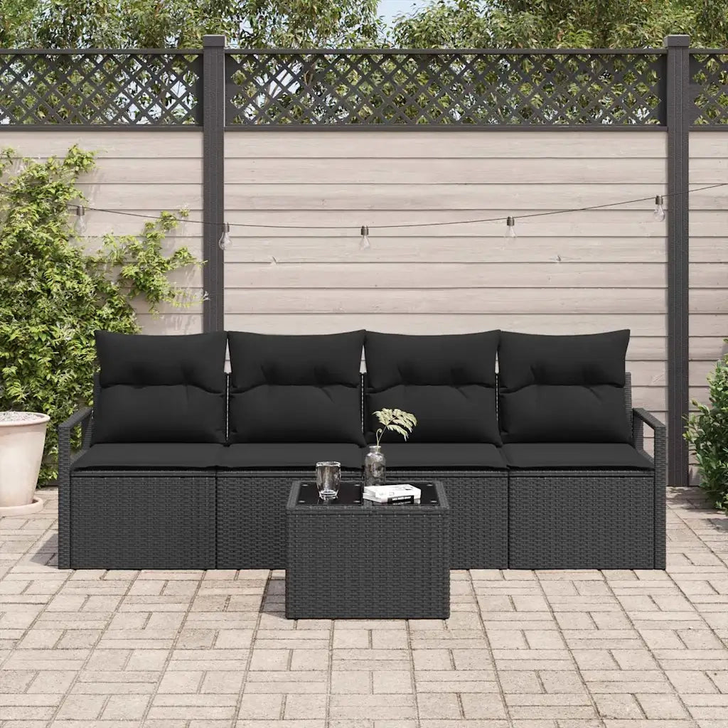 Set di divani con cuscino 5 pcs Nero polyrattan 3354922