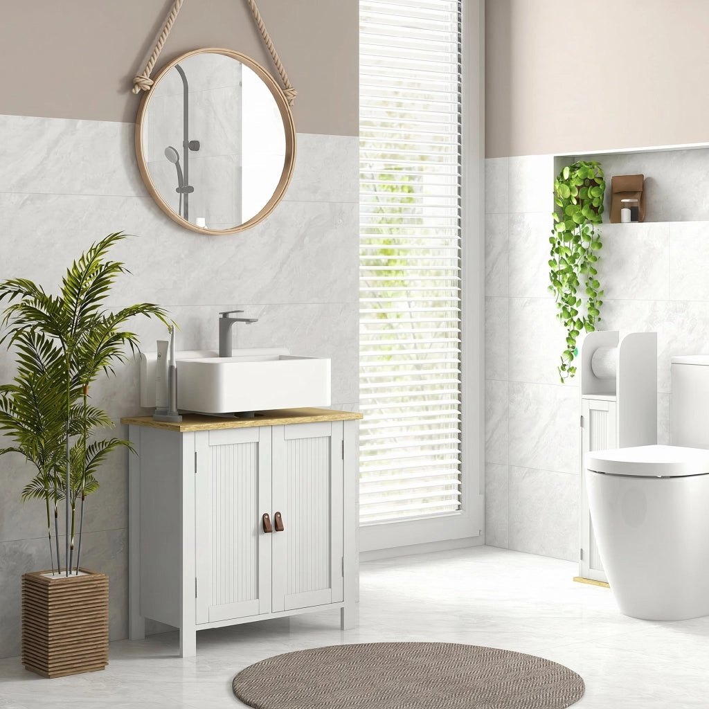 Mobile sottolavabo bagno con 2 ante e ripiano regolabile, 60x30x60 cm, bianco