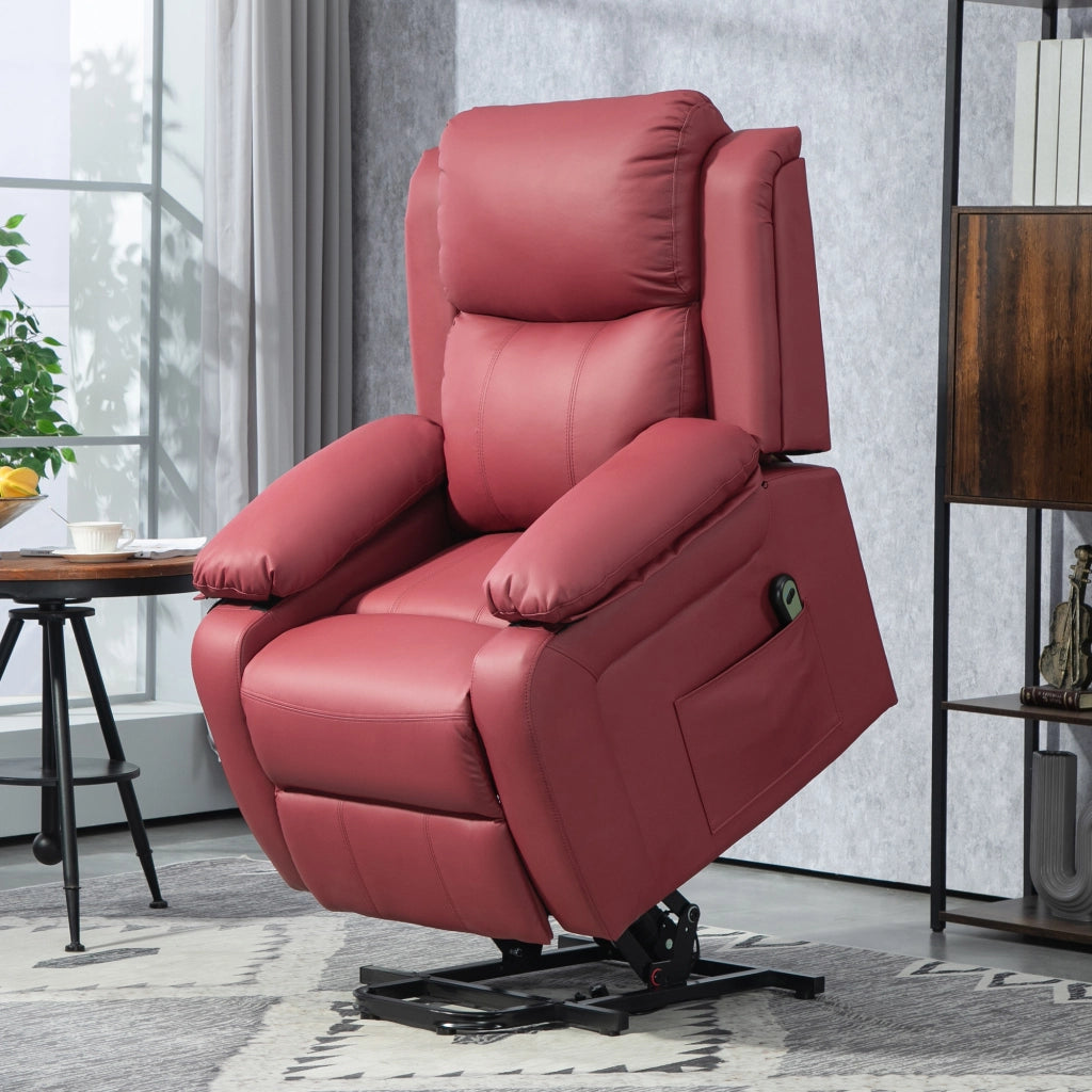 Poltrona Alzapersona Reclinabile con Poggiapiedi e Telecomando, in Pelle PU, 76x90x105 cm, Rosso