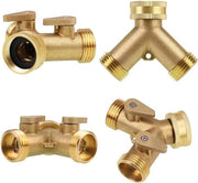 Splitter per tubi da giardino 2 vie in rame pesante, connettore 3/4 pollici con valvole