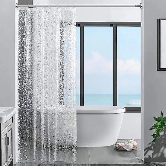 Telaietto per doccia 100% EVA impermeabile e resistente a muffa, dimensioni 120 x 200 cm, tenda per doccia trasparente con effetto pietra vetrificata 3D, tende per doccia e bagno con 8 anelli per doccia e bagno