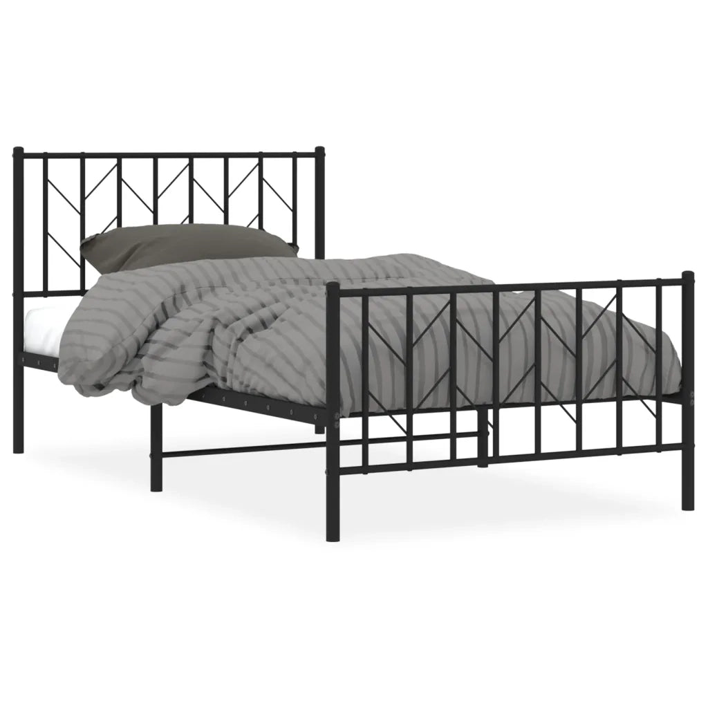 Giroletto con Testiera e Pediera Metallo Nero 100x190 cm 374449