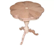 tavolino rotondo \"fiore\" intarsiato gambone 3 piedi grezzo d.56 h.71 (3122) - Mobili 2G