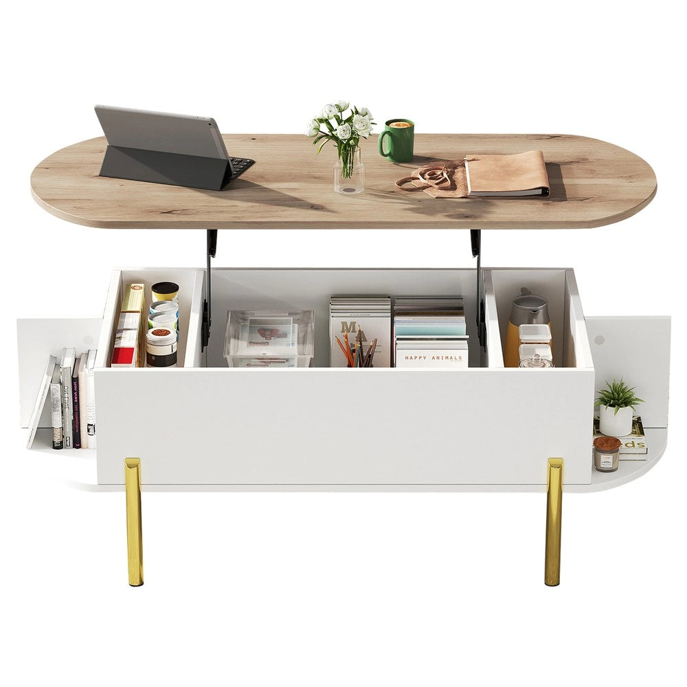 Tavolino da Caff¨¨ con Piano Regolabile e Vani Contenitore ¨C MINIMAL ¨C Legno/Bianco 120x50x43 cm