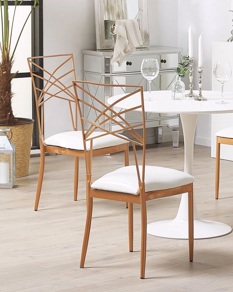 Set di 2 sedie da pranzo in metallo dorato ecopelle bianca imbottitura del sedile con industriale stile glam