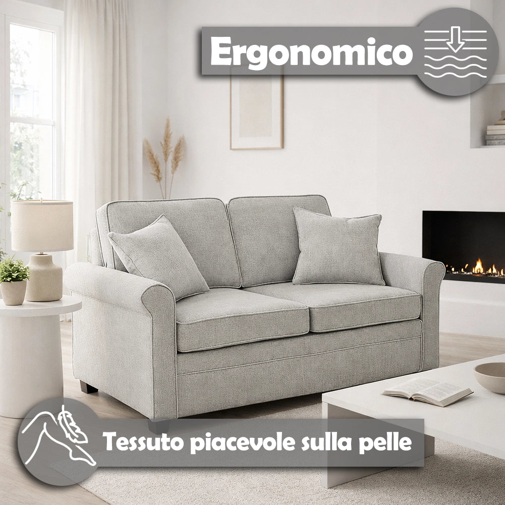 Divano Letto a 2 Posti Grigio con Cuscino Memory Ergonomico con Apertura Facile