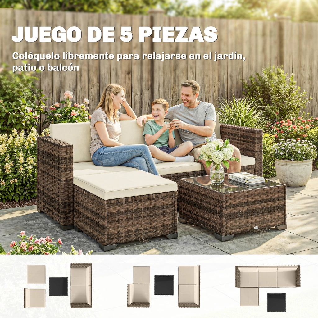 Set da giardino 5 pezzi in rattan con cuscini ¨C zephmum ¨C grigio
