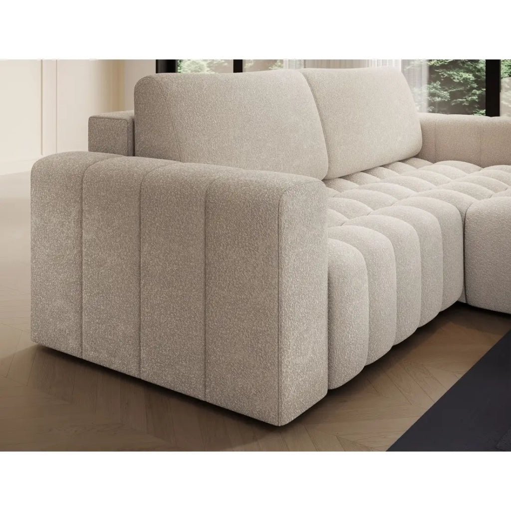 Divano angolare convertibile DORY crema 250 cm con contenitore angolo destro