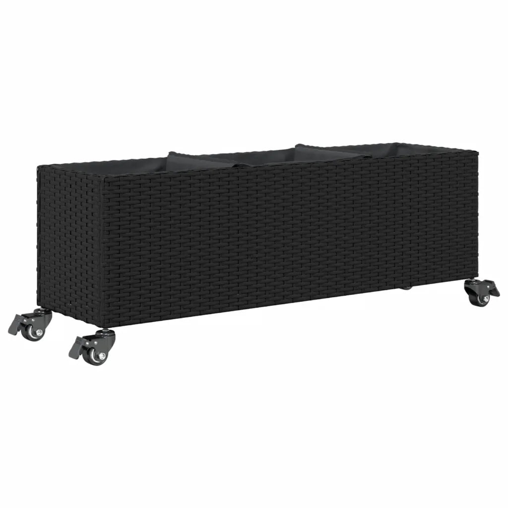 Fioriere da Giardino con Ruote 2pz Nere 107x32x38 cm Polyrattan 3210525