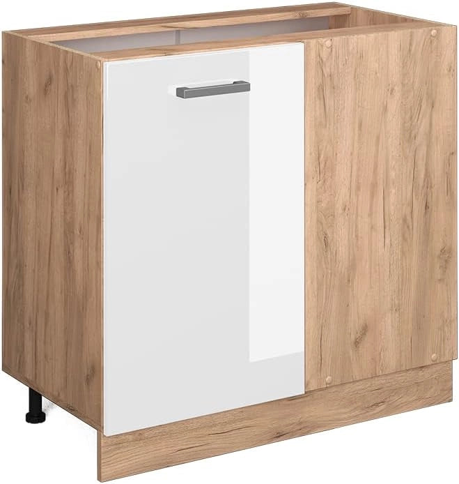 Mobile ad angolo cucina R-Line, Bianco lucido, 86 cm senza piano di lavoro, per la libera combinazione all'interno di sistemi cucina modulari
