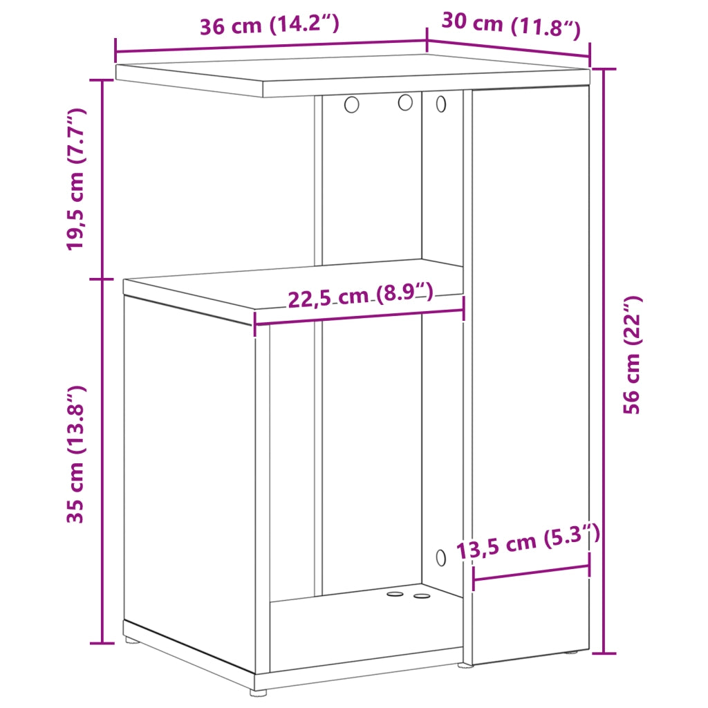 Tavolino  Nero Rovere 36x30x56 cm Legno ingegnerizzato