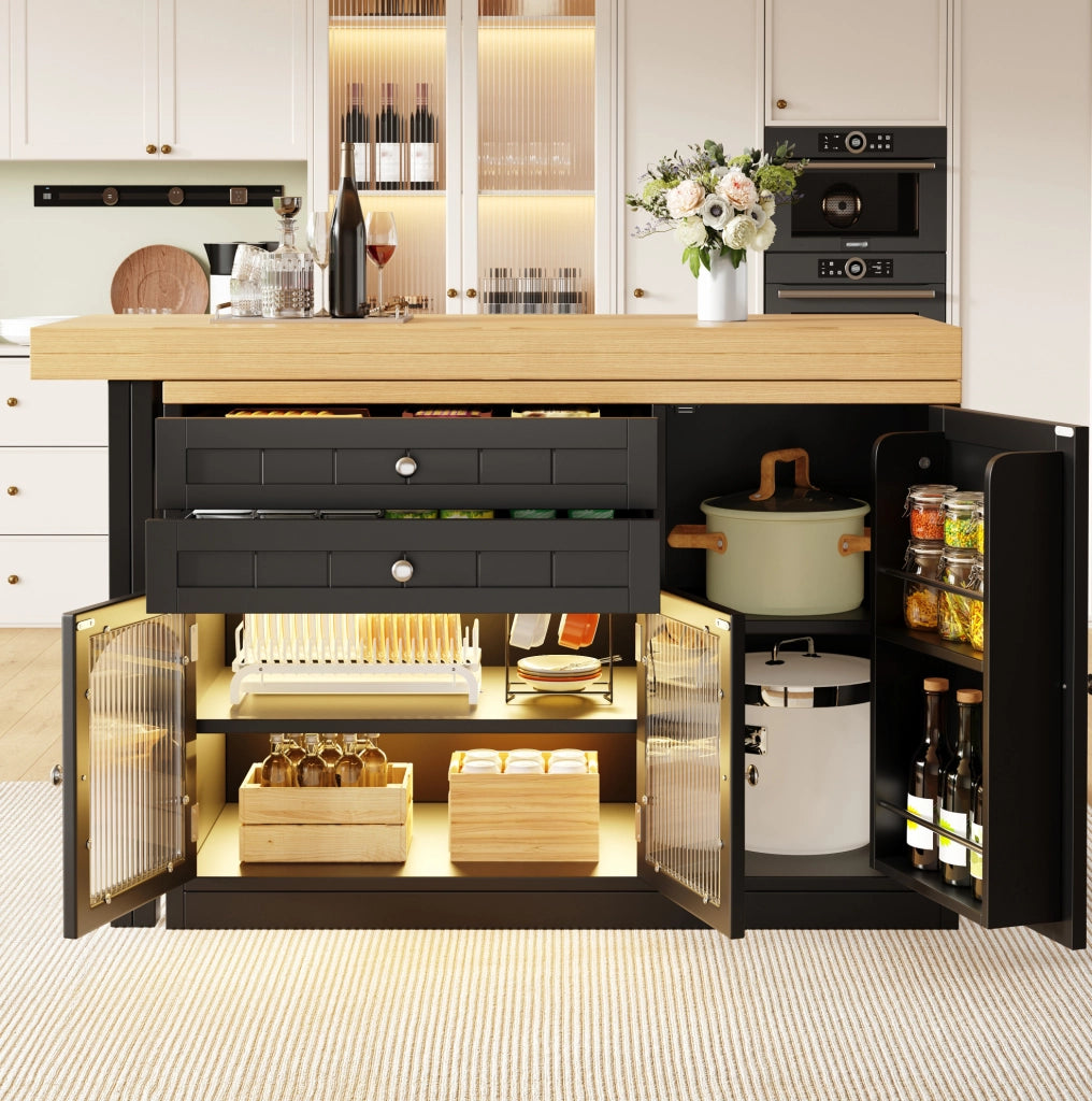 Isola cucina estensibile girevole 120-194 cm nera