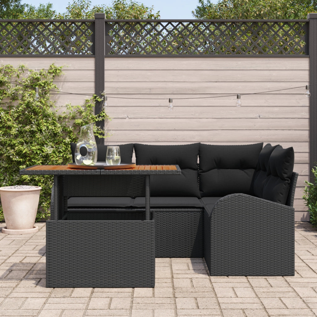 Set da Pranzo da Giardino 5 Pezzi con Cuscini Neri Polyrattan