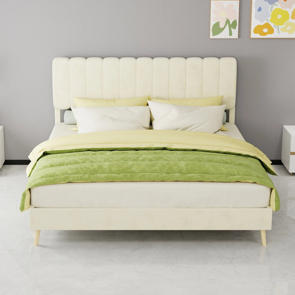 letto imbottito tessuto e metallo beige 160 x 200 cm