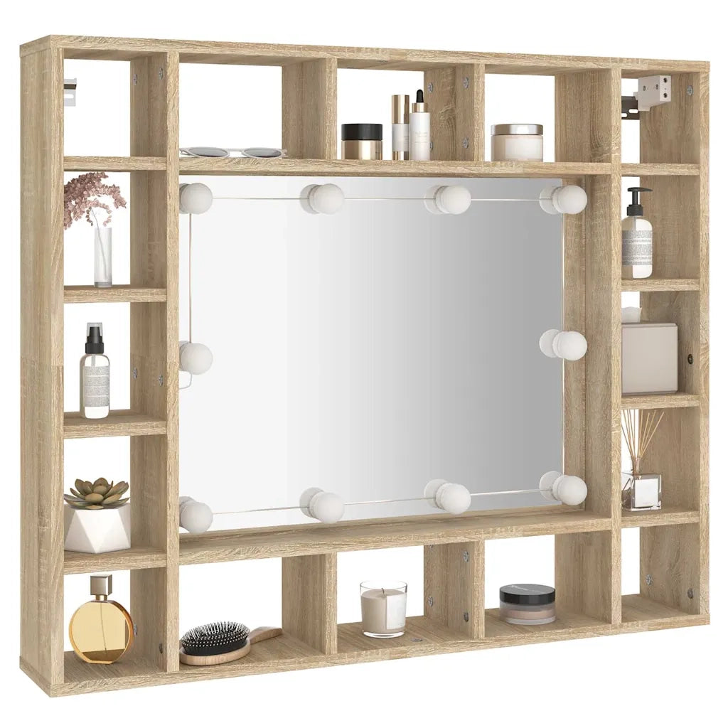 Mobile a Specchio con LED Rovere Sonoma 91x15x76,5 cm cod mxl 68690