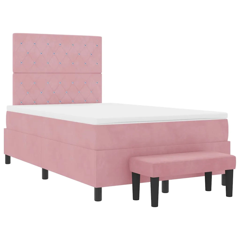 Letto a molle con materasso Rosa 120 x 190 cm Velluto