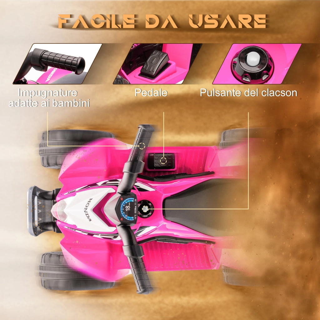 Quad Elettrico per Bambini 18-36 Mesi con Luci LED, Clacson e Pedali, 65.5x38.5x43.5 cm, Rosa