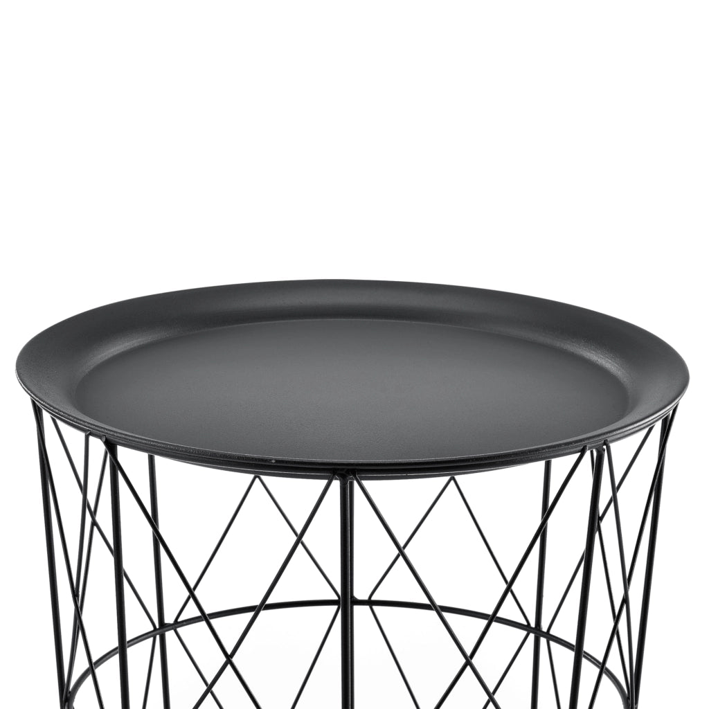 Set Worcester 3 Tavolini Contenitori in Metallo con Piano Rimovibile - Nero [en.casa]