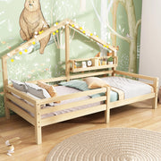 Letto a casetta per bambini con libreria integrata 90x200 cm in pino naturale