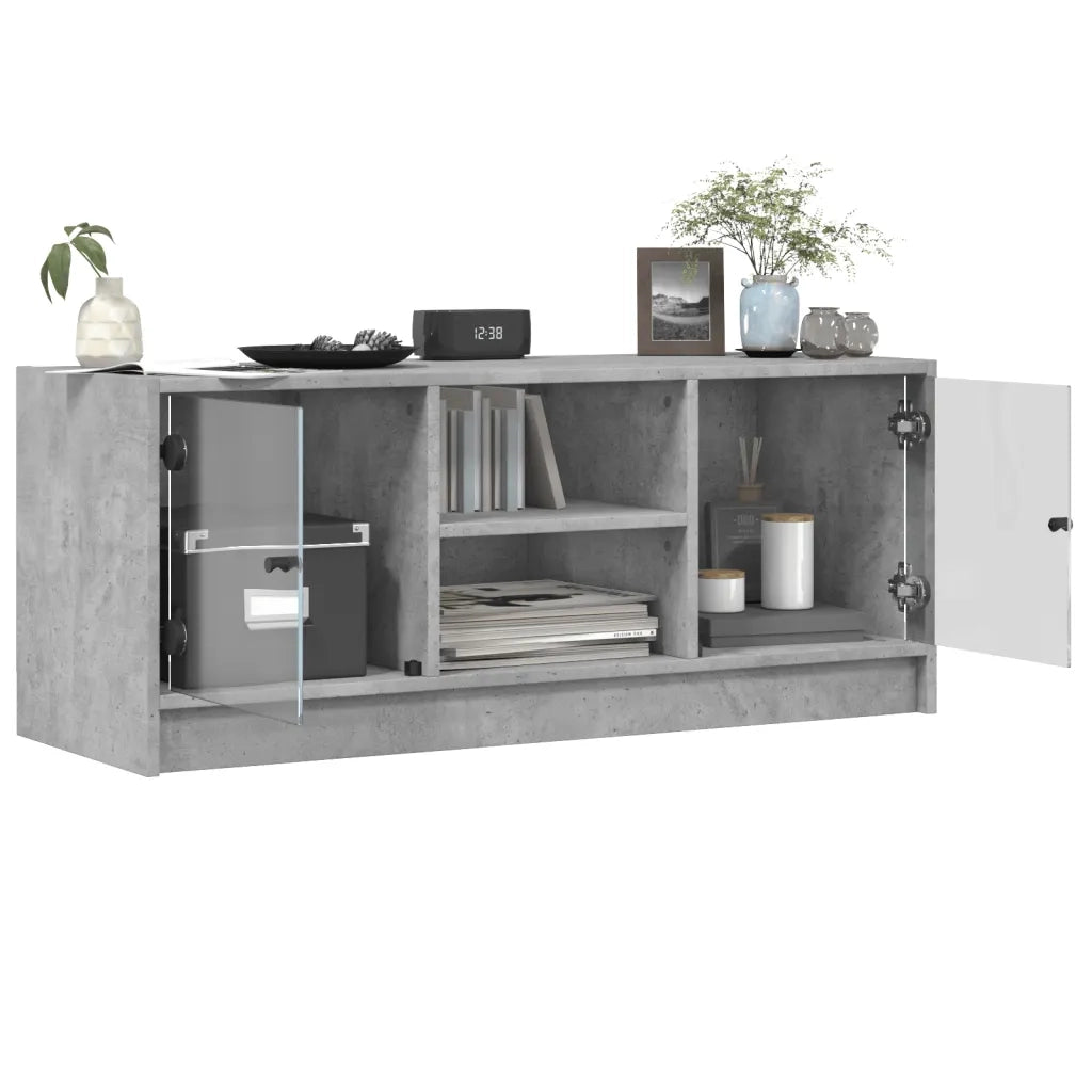 Mobile TV | Armadietto TV | Mobile Porta TV con Ante in Vetro Grigio Cemento 102x37x42 cm