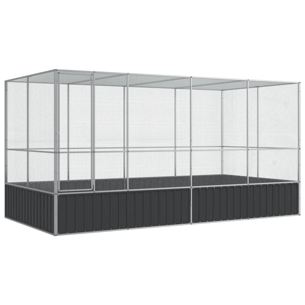Voliera a gabbia con estensione in argento 418 x 207 x 212 cm acciaio argento 02_0045654