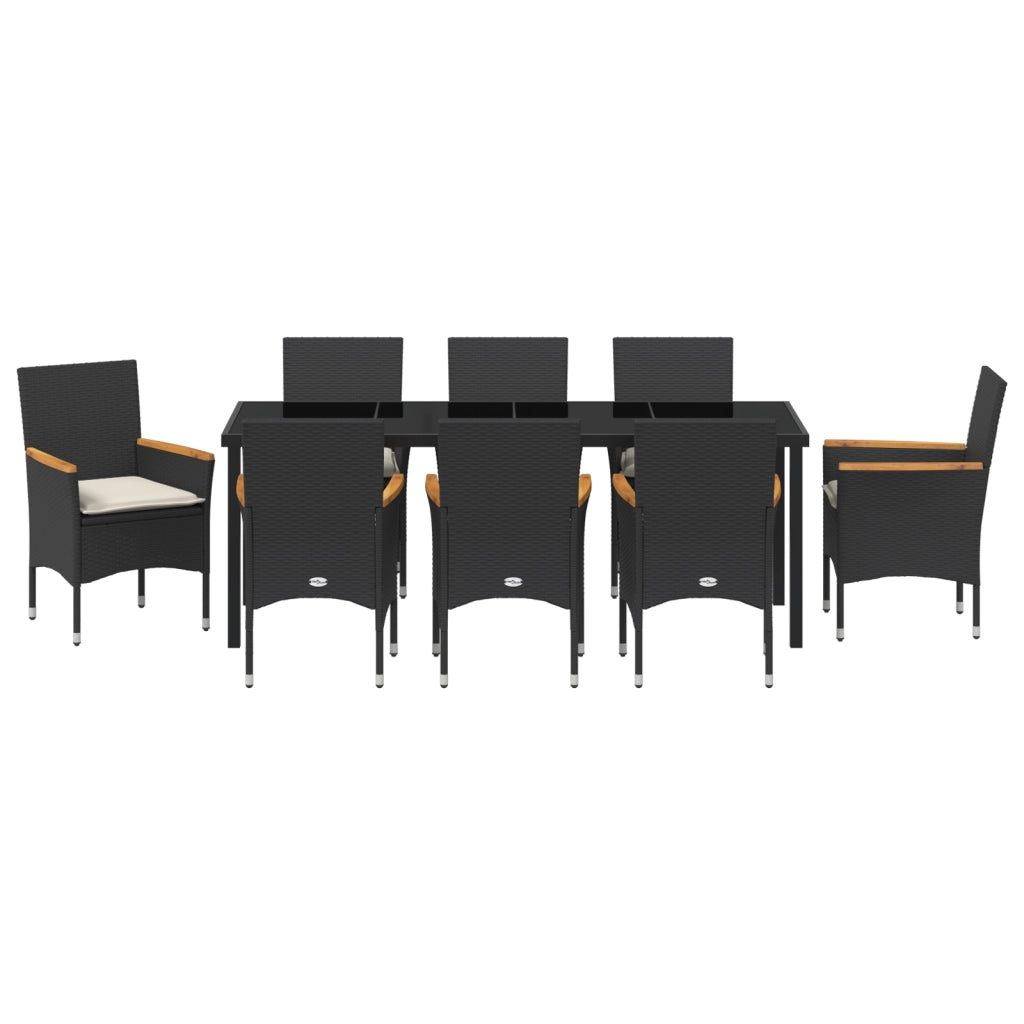 Set di Mobili da Giardino in 9 Pezzi con Cuscini in Polyrattan Nero
