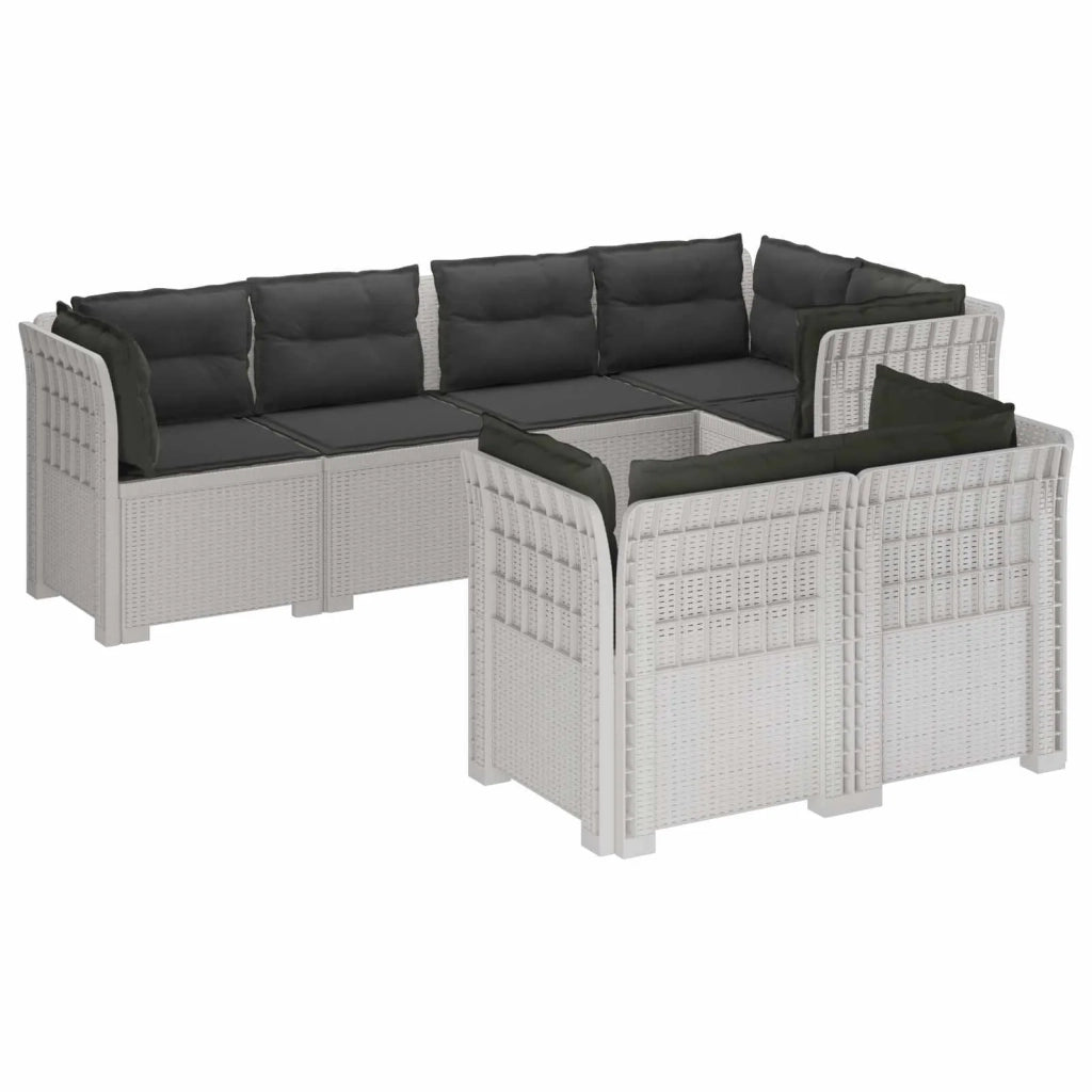Divano 7 Posti da Giardino con Cuscini Aspetto Rattan PP Bianco 3444167