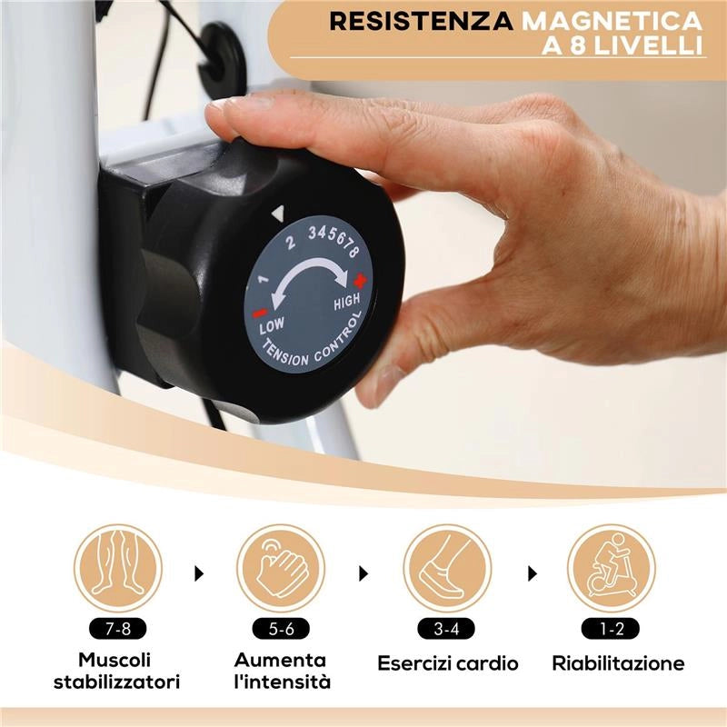 CYCLETTE PIEGHEVOLE MAGNETICA 8 LIVELLI DISPLAY LCD ROTELLE E SELLINO REGOLABILE NERO