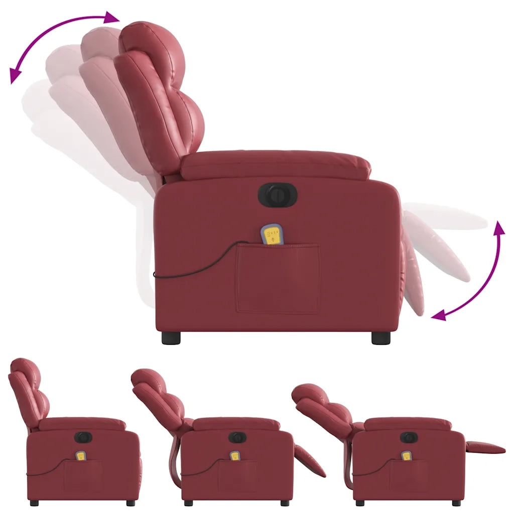 Divano Sedia-Poltrona Massaggiante Reclinabile Rosso Vino in Similpelle 798275