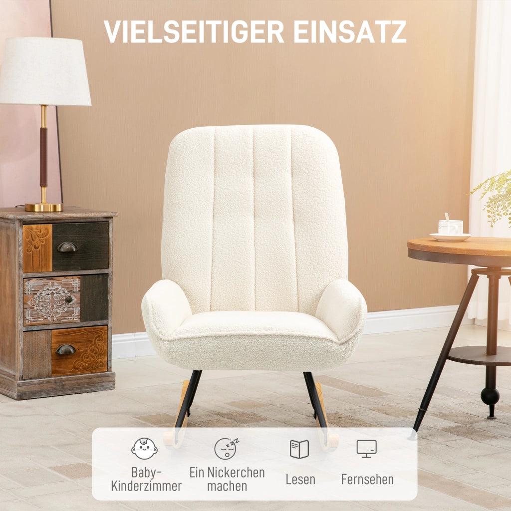 Poltrona a Dondolo con Vello Sherpa ¨C Zephmum ¨C 63x95x97 cm Natur+ Creme
