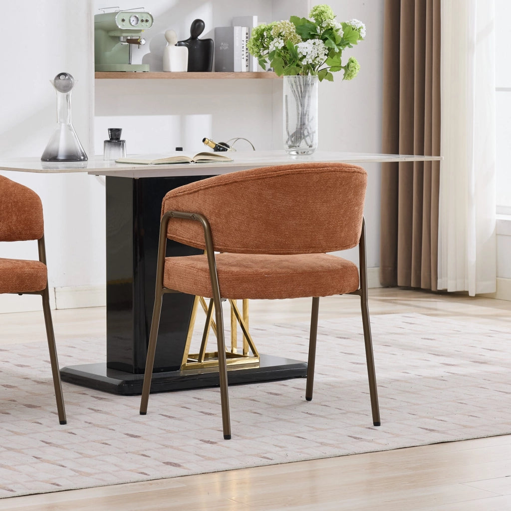 Sedia da pranzo moderna in chenille - Zephmum- Gambe in ottone antico, arancione