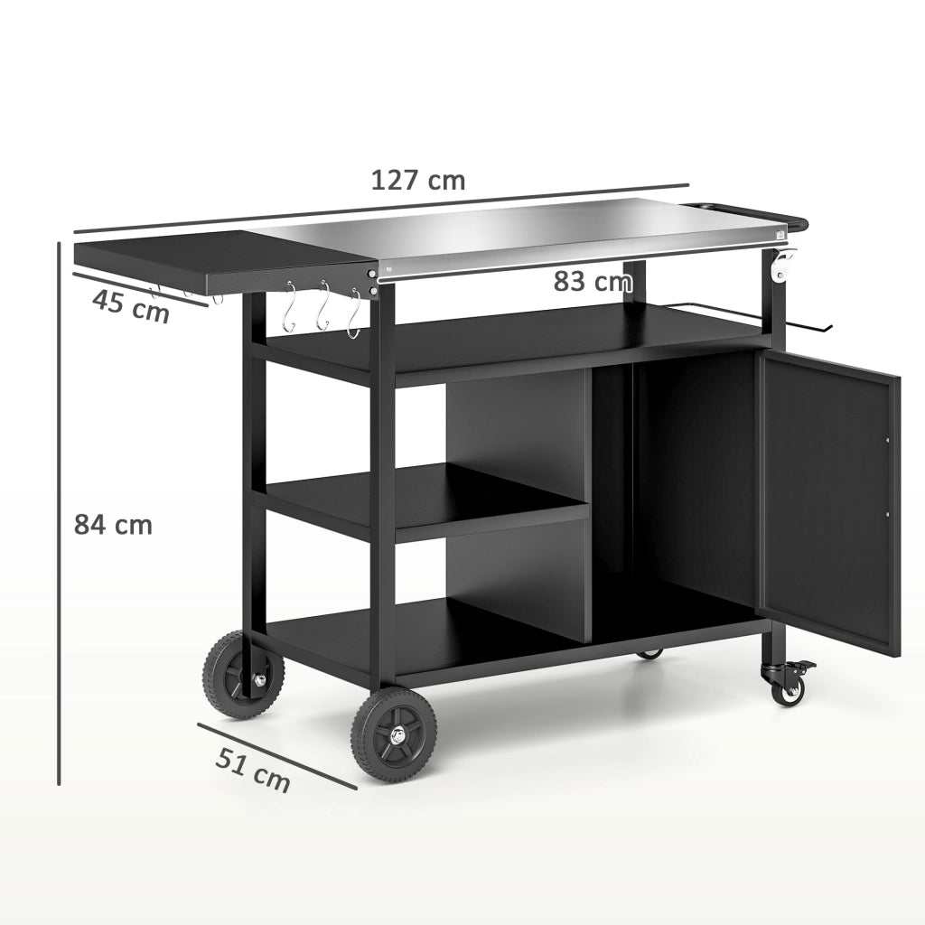 Carrello da barbecue con ripiano in acciaio inox pieghevole ¨C zephmum ¨C nero
