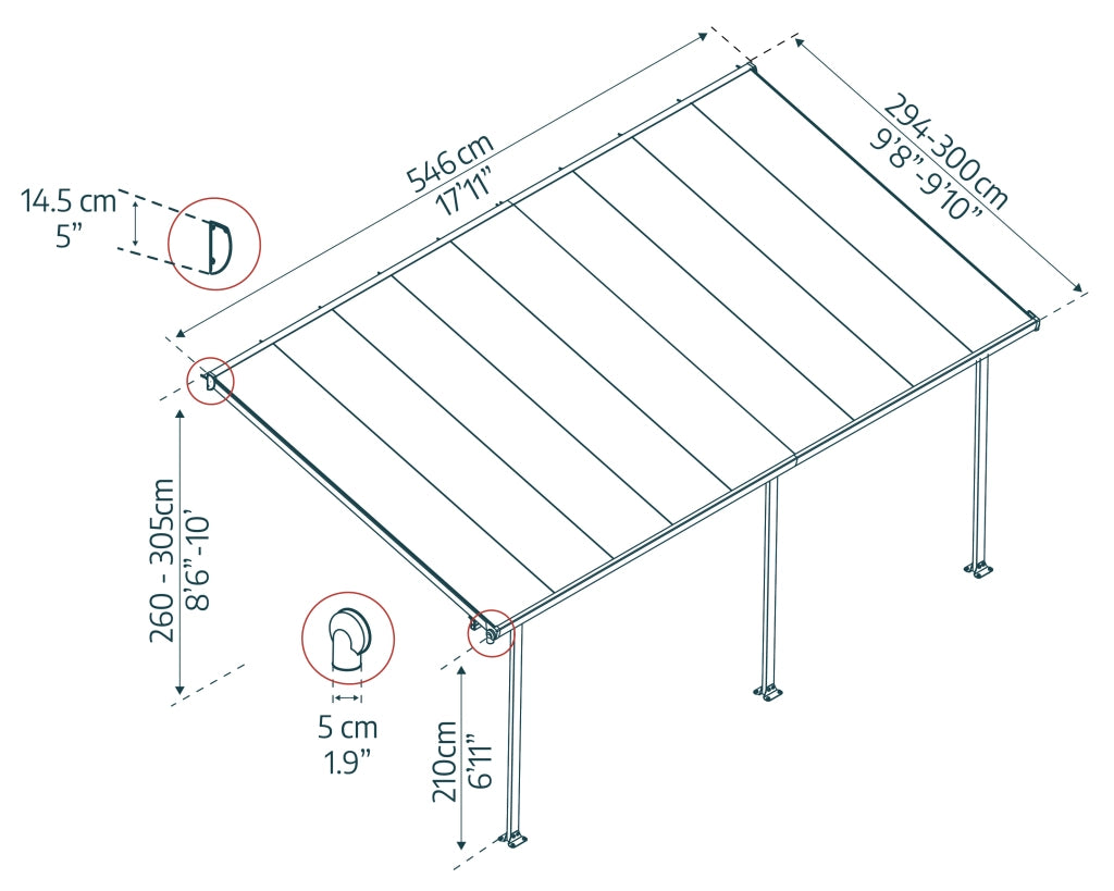 Pergola Addossata in Alluminio Feria 3X5.5 m  Grigio