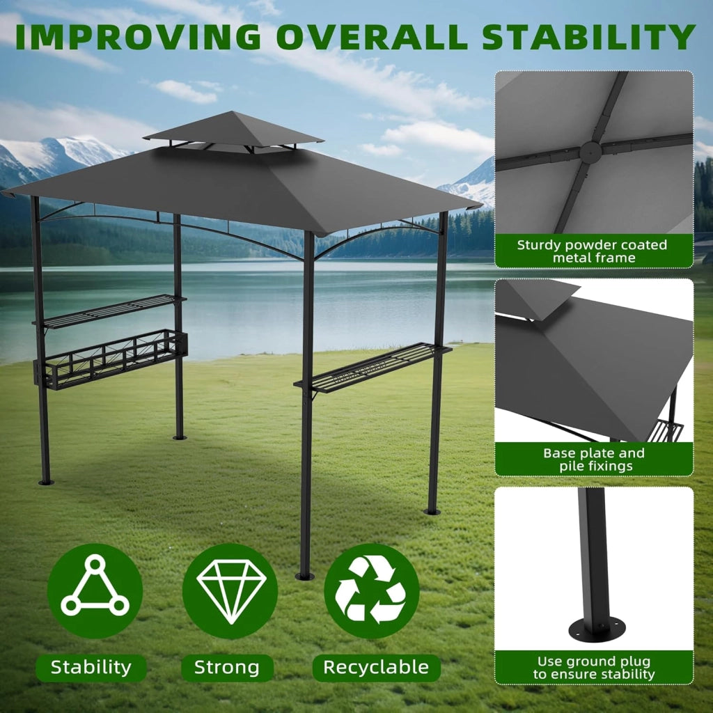 Gazebo per barbecue, 244 x 138 x 250 cm, gazebo da giardino con bancone da bar e tetto a doppio strato, per giardino, per feste, protezione UV