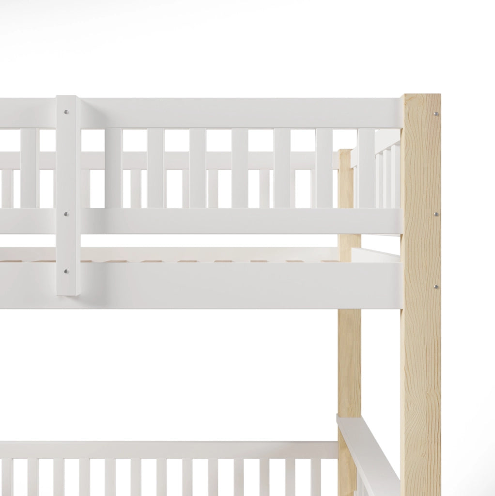 Letto a castello in legno 90x200 cm + 140x200 cm con scala e sponde