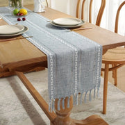 Tavolo da pranzo a quadri con strisce - Tavolo da pranzo a quadri con strisce con palline - Tavolo da pranzo bohemien a quadri con strisce - Per festa, Natale, cucina, tavola da pranzo, decorazione da tavola per compleanni - 33x160cm