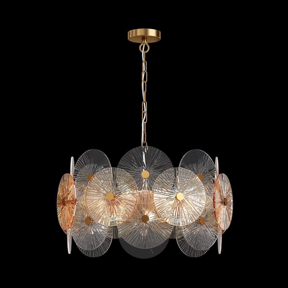 Lampadario Contemporaneo Aster Metallo Oro 8 Luci Con Diffusore In Vetro