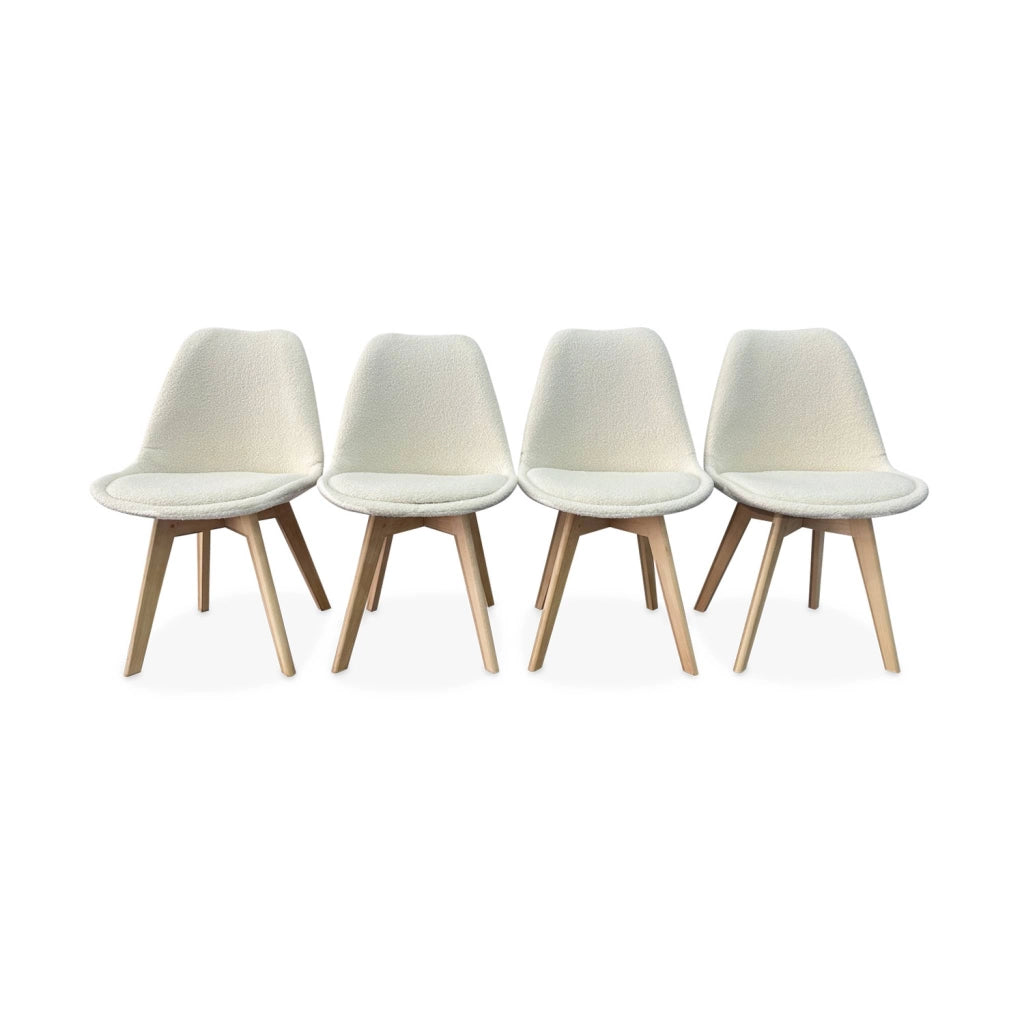 Set 4 sedie scandinave bouclé e gambe in legno, bianco