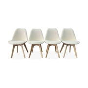 Set 4 sedie scandinave bouclé e gambe in legno, bianco