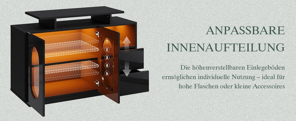Credenza LED con Ante in Vetro ¨C MINIMAL ¨C Nero Lucido