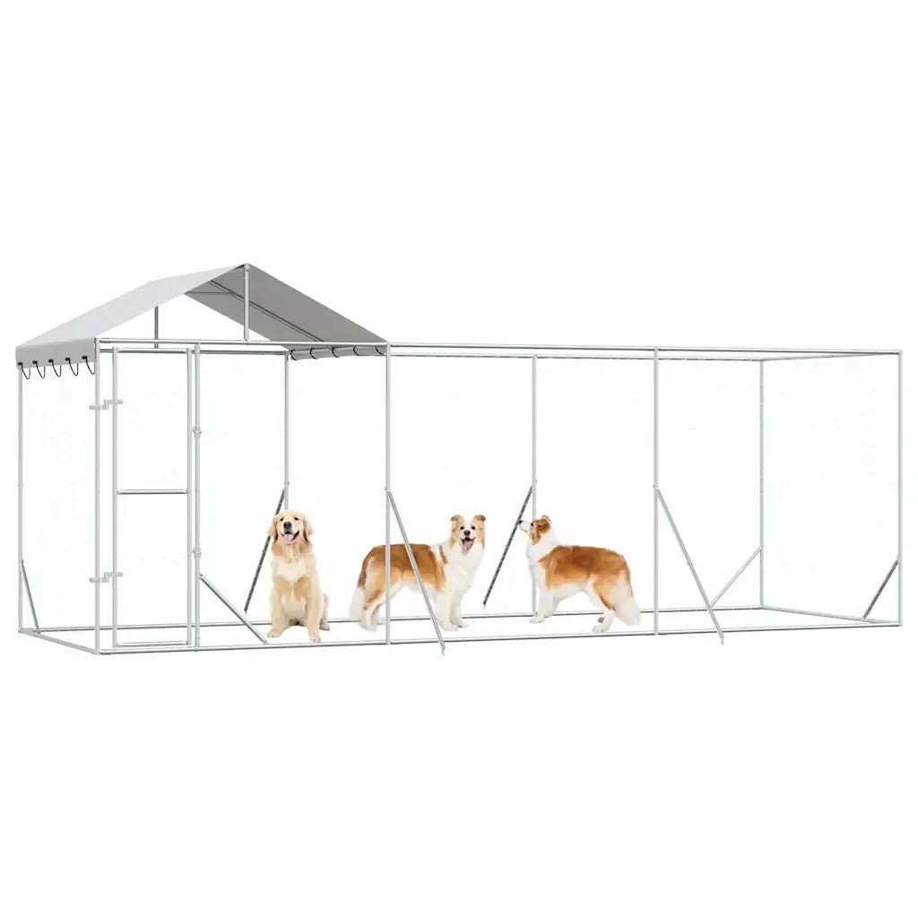 Cuccia Cani da Esterno Tetto Argento 6x2x2,5 m Acciaio Zincato 3190467