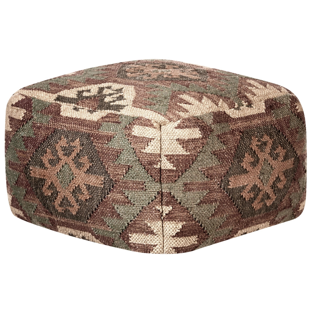 Pouf in stile orientale etnico Kilim in iuta  50 x 50 cm soggiorno camera Poggiapiedi quadrato moderno motivo imbottita beige