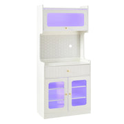 Credenza alta con ripiani regolabili e LED - per cucina - 80×40×180 cm - bianco