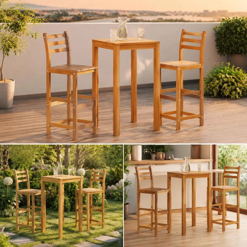 Bar Stools, Set Of 2, Solid Acacia Wood