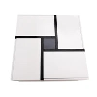 Tavolino da Salotto Quadrato Lucido con 4 Cassetti, Design Unico di Colori e Linee, Spazio Portaoggetti Inferiore, Bianco